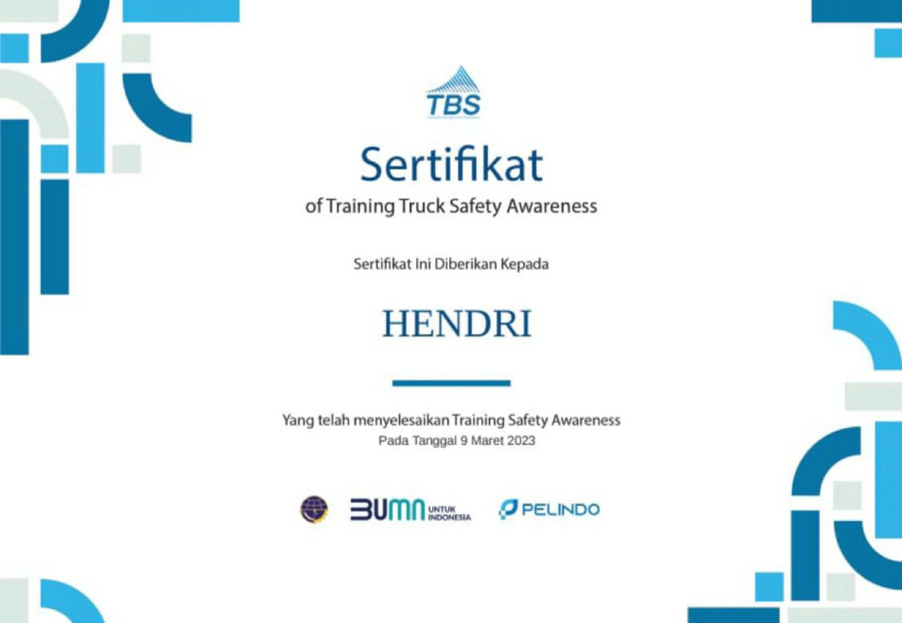 Sertifikat Pertolongan Pertama PT. Prabu Rafasya Trans